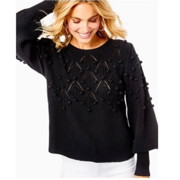 Lilly‎ Pulitzer Black Neuve Sweater Bauble Knit Size Medium Soft Stretchy - Picture 1 of 8